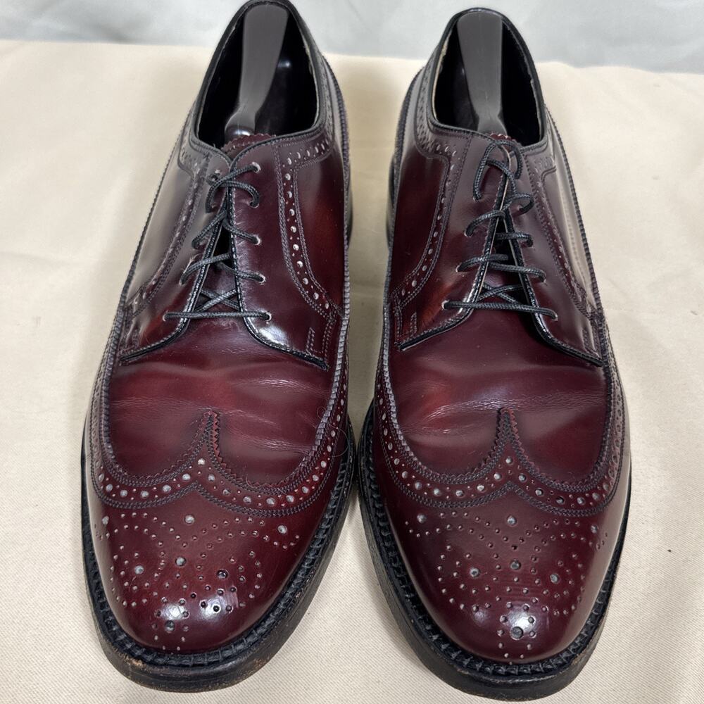Vintage Florsheim Varsity Cordo Men 8.5 D Burgundy Longwing Brogue USA Heritage